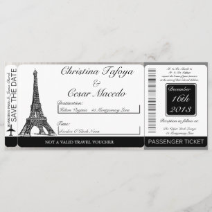 Blk Eiffel Tower Boarding Pass Wedding Invitation