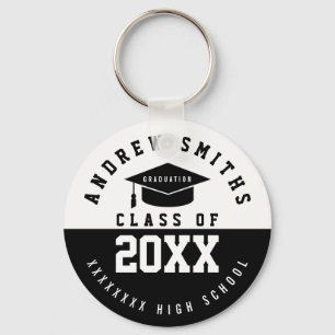blk white grad keychain with name and class year