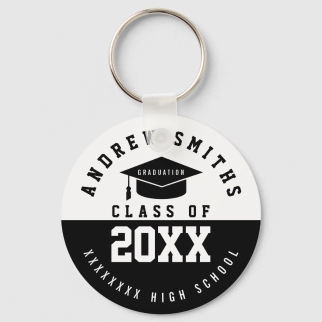 blk white grad keychain with name and class year (Front)