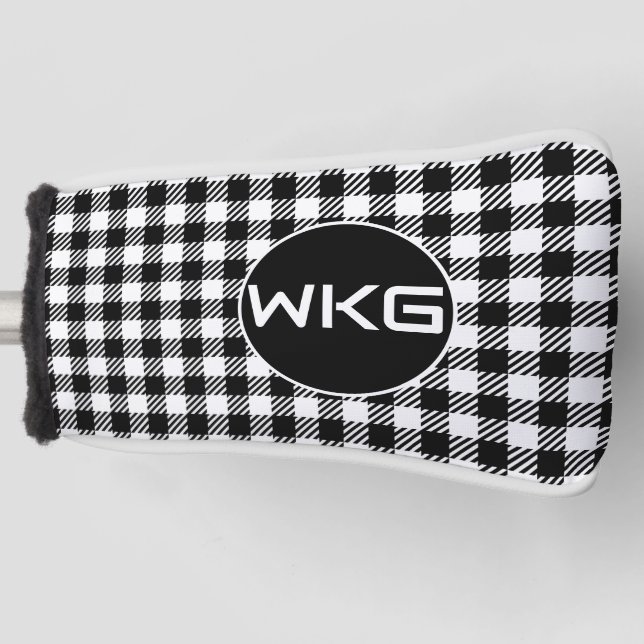 Blk/White Plaid Customised Golf Blade Putter Cover (Front)