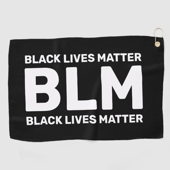 BLM Black Lives Matter White Typography on Black Golf Towel (Horizontal)