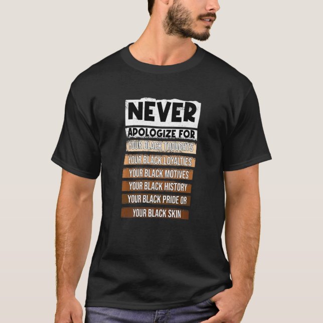 BLM Melanin Pride Apologize Never Black History Mo T-Shirt (Front)