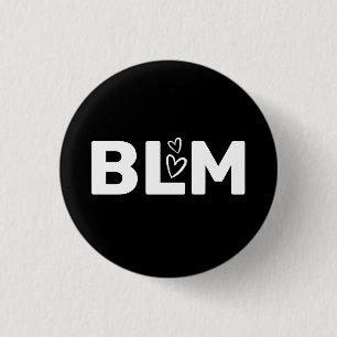 BLM w/ White Hearts Typography on Black 3 Cm Round Badge