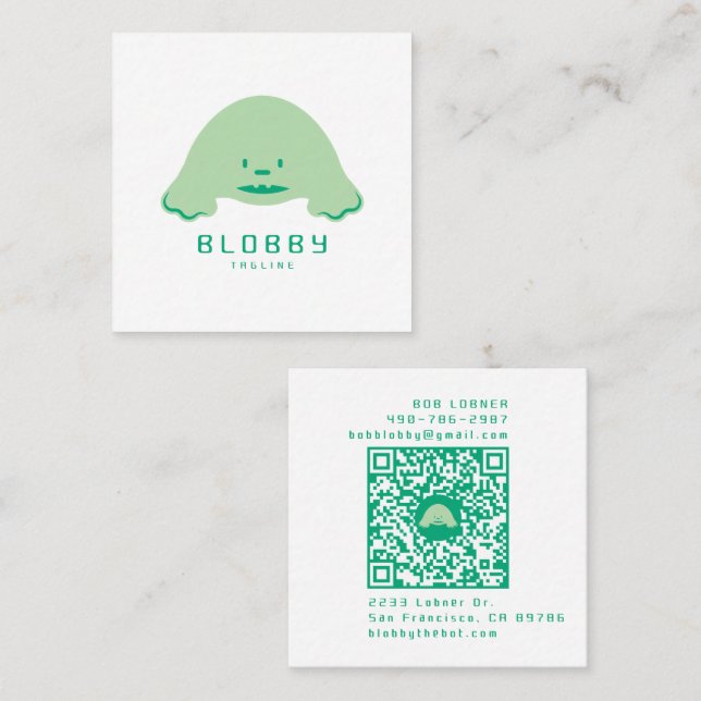 Blobby Character Logo | Fun Mascot with QR code Square Business Card (Front/Back)