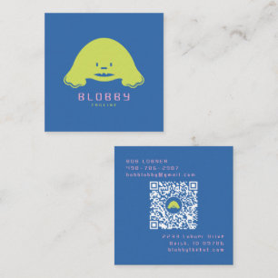 Blobby Character Logo Fun Mascot with QR code Square Business Card