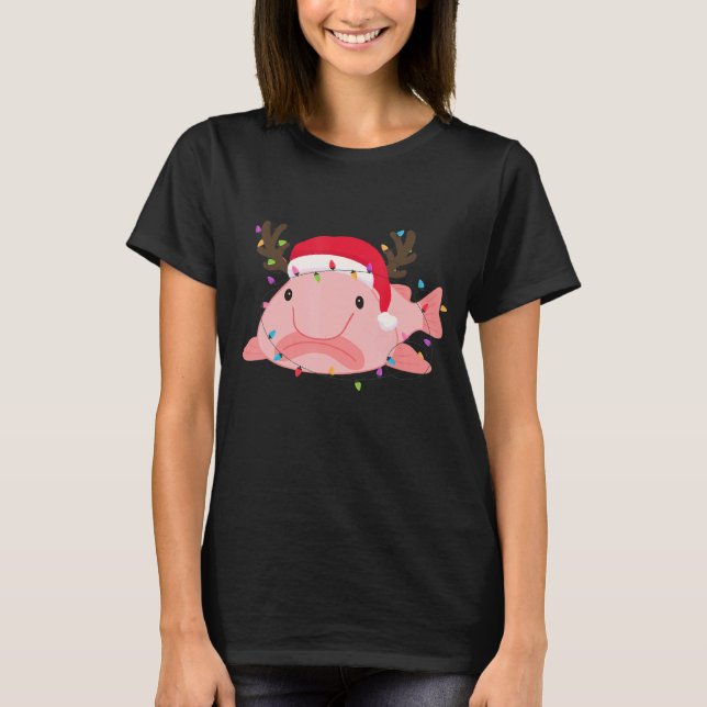 Blobfish Christmas Light Santa Hat Blobfish T-Shirt (Front)