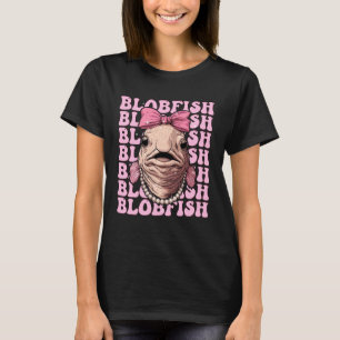 Blobfish Funny Fish Girl Coquette Bow Pink Ribbon T-Shirt