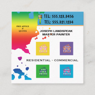 Blobs Paint for Professional Painter & 4 Photos Square Business Card