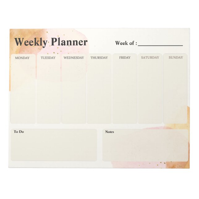 Bloc-Note Aquarelle Paillette Weekly Planner Notepad (Front)
