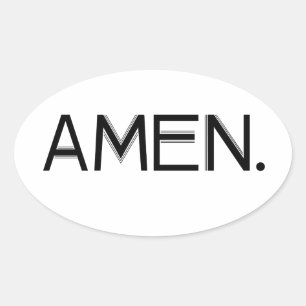 Block Amen Black Font Oval Sticker