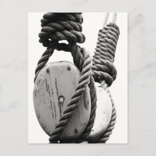Block and tackle of old sailing ship postcard