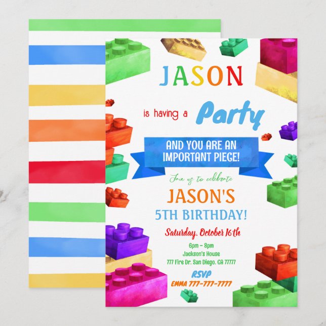 Block Birthday Invitation (Front/Back)