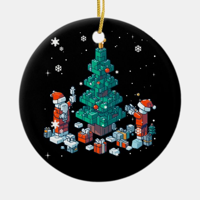 Block Brick  Building  Figure  Merry  Christmas Ma Ceramic Tree Decoration (Front)