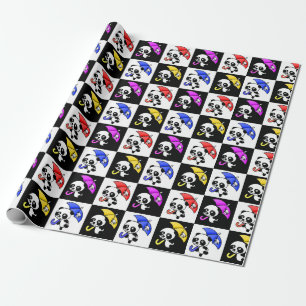 Block Chequered Cute Panda Pattern Wrapping Paper