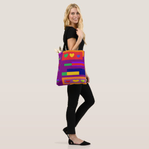 Block colours and small hearts patterns shopping tote bag