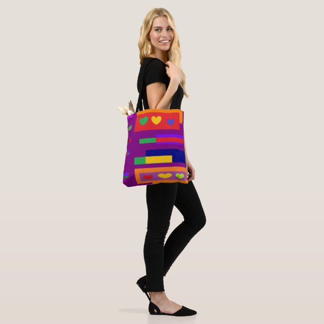 Block colours and small hearts patterns shopping tote bag (On Model)
