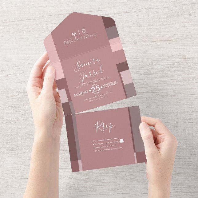 Block Earthy Tones Wedding All In One Invitation (Tearaway)