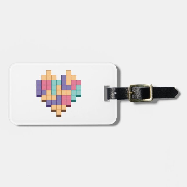 Block Game Heart Retro Style Luggage Tag (Front Horizontal)