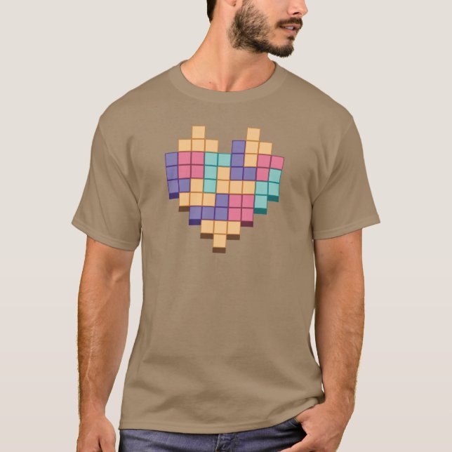 Block Game Heart Retro Style T-Shirt (Front)