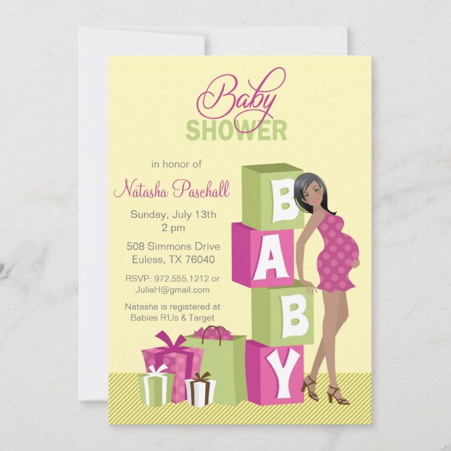 Block Girl Baby Shower Invitation African American (Front)