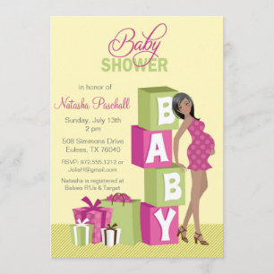 Block Girl Baby Shower Invitation African American