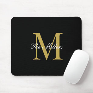 Block Initial Script Monogram, Gold Personalized Mouse Mat