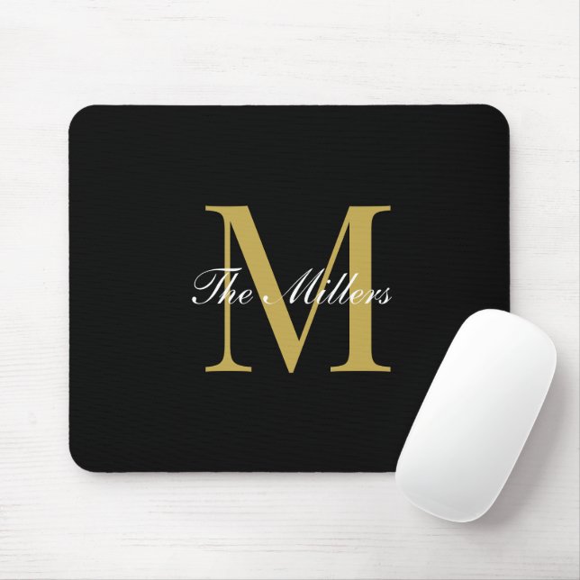 Block Initial Script Monogram, Gold Personalized Mouse Mat (With Mouse)