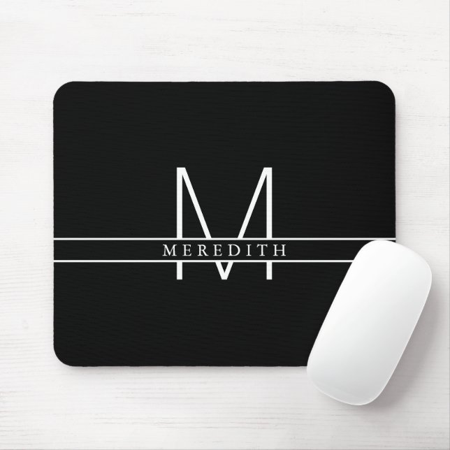 Block Initial Split Monogram, Personalized Black Mouse Mat (With Mouse)
