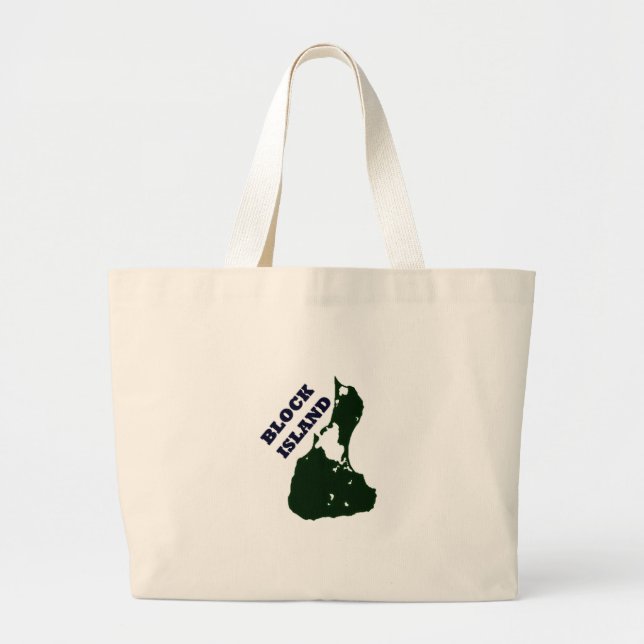 Block Island Diagonal Text Large Tote Bag (Front)