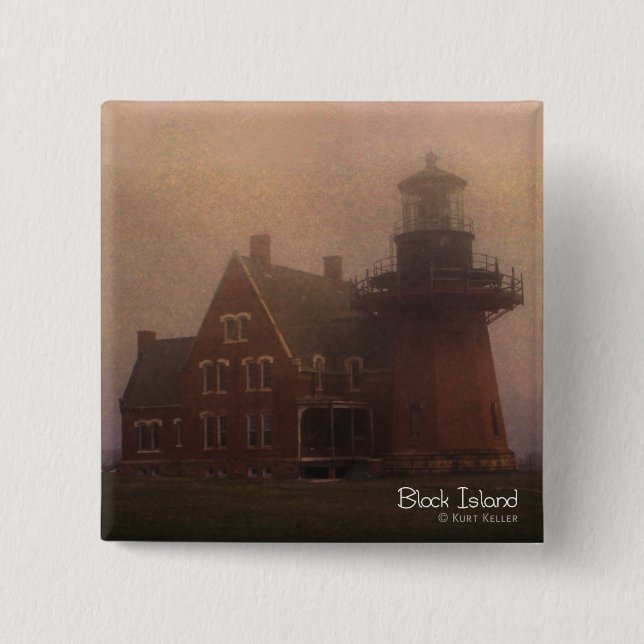 Block Island Lighthouse 15 Cm Square Badge (Front)