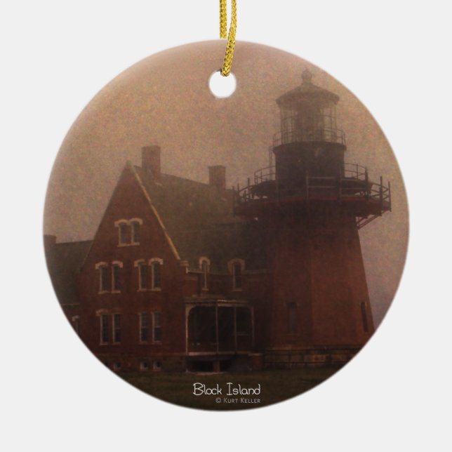 Block Island Lighthouse Ceramic Tree Decoration (Front)