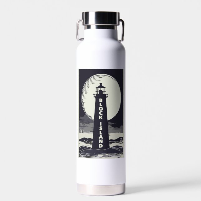 Block Island Lighthouse Rhode Island Moon Water Bottle (Front)