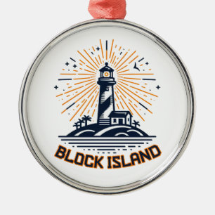 Block Island Lighthouse Rhode Island Sunrise Metal Tree Decoration