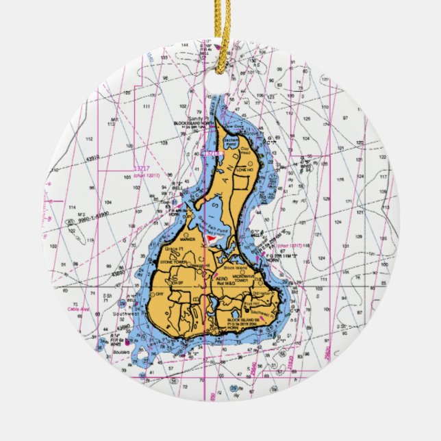 Block Island Nautical Chart ornament (Front)
