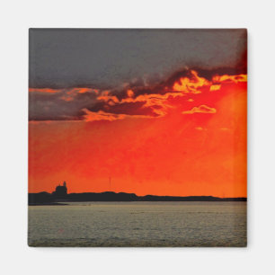 Block Island North Lighthouse at Sunset Painting Magnet