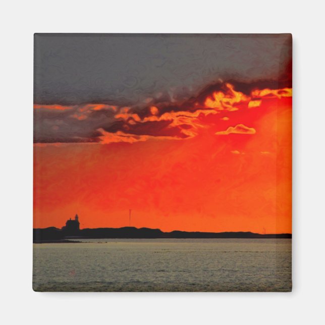 Block Island North Lighthouse at Sunset Painting Magnet (Front)