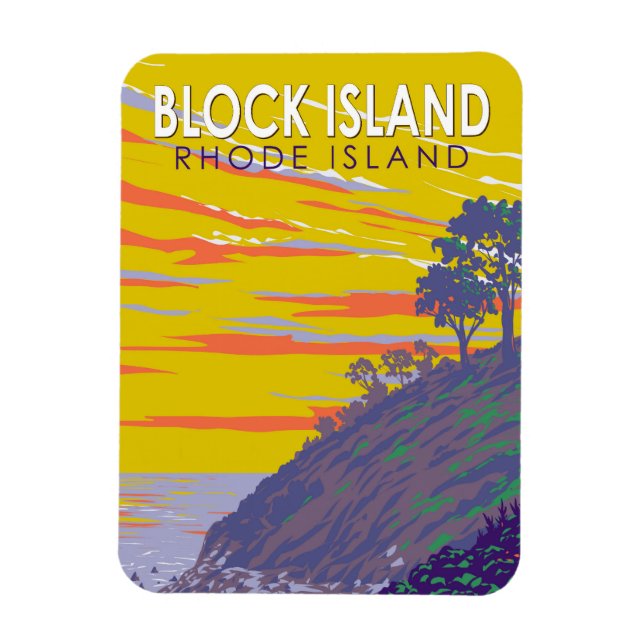 Block Island Rhode Island Travel Art Vintage Magnet (Vertical)