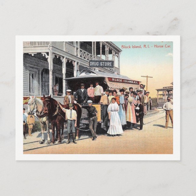 Block Island, Rhode Island, Trolley View Vintage Postcard (Front)