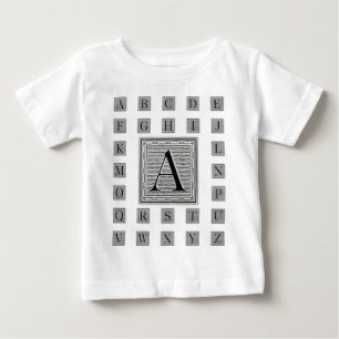 Block Letter "A" Woodcut Woodblock Initial Baby T-Shirt