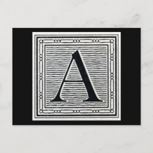 Block Letter "A" Woodcut Woodblock Initial Postcard
