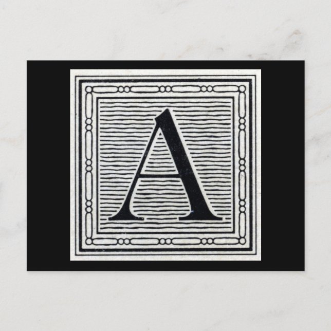 Block Letter "A" Woodcut Woodblock Initial Postcard (Front)