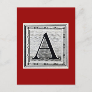 Block Letter "A" Woodcut Woodblock Initial Postcard