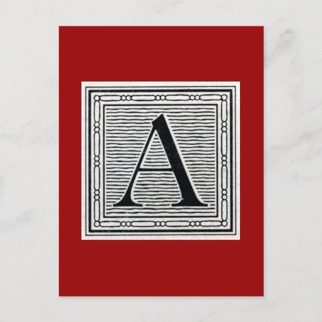 Block Letter "A" Woodcut Woodblock Initial Postcard (Front)