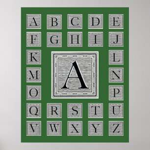 Block Letter "A" Woodcut Woodblock Initial Poster