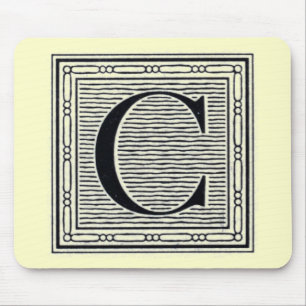 Block Letter "C" Woodcut Woodblock Inital Mouse Mat