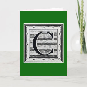 Block Letter "C" Woodcut Woodblock Inital Note Card