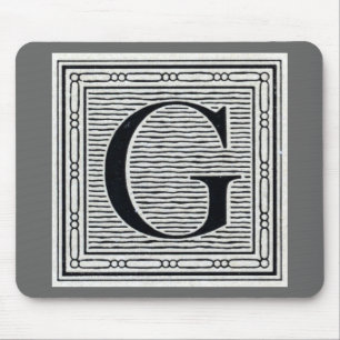 Block Letter "G" Woodcut Woodblock Inital Mouse Mat