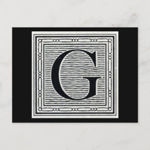 Block Letter "G" Woodcut Woodblock Inital Postcard