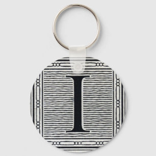 Block Letter "I" Woodcut Woodblock Inital Key Ring