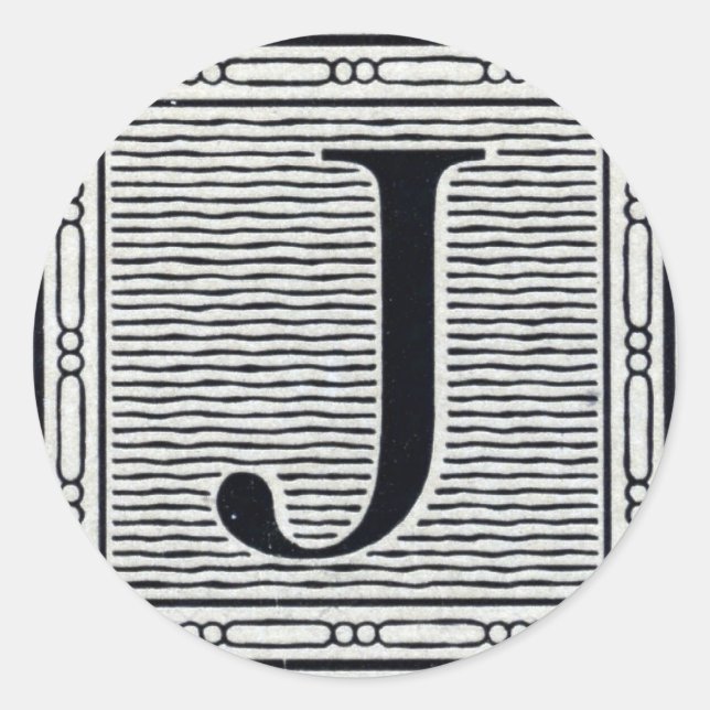 Block Letter "J" Woodcut Woodblock Inital Classic Round Sticker (Front)